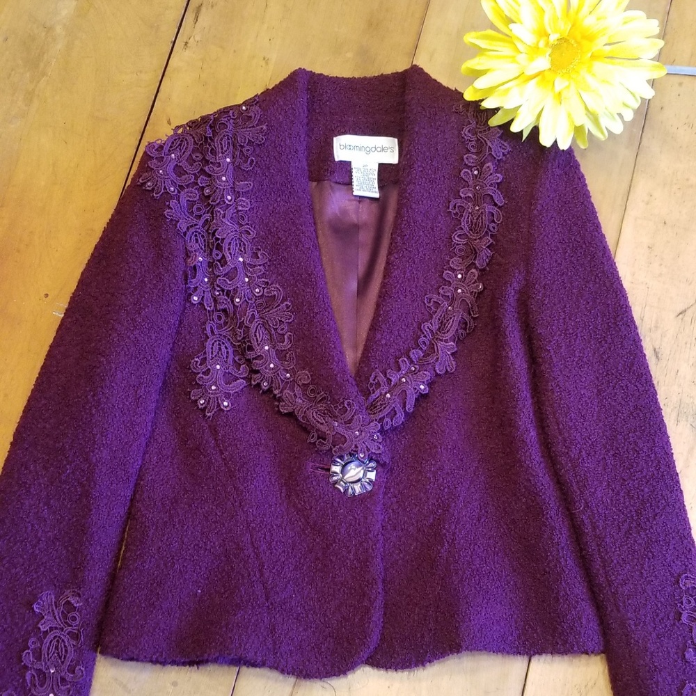 Bloomingdale's Lace Overlay Evening Jacket Size 2P